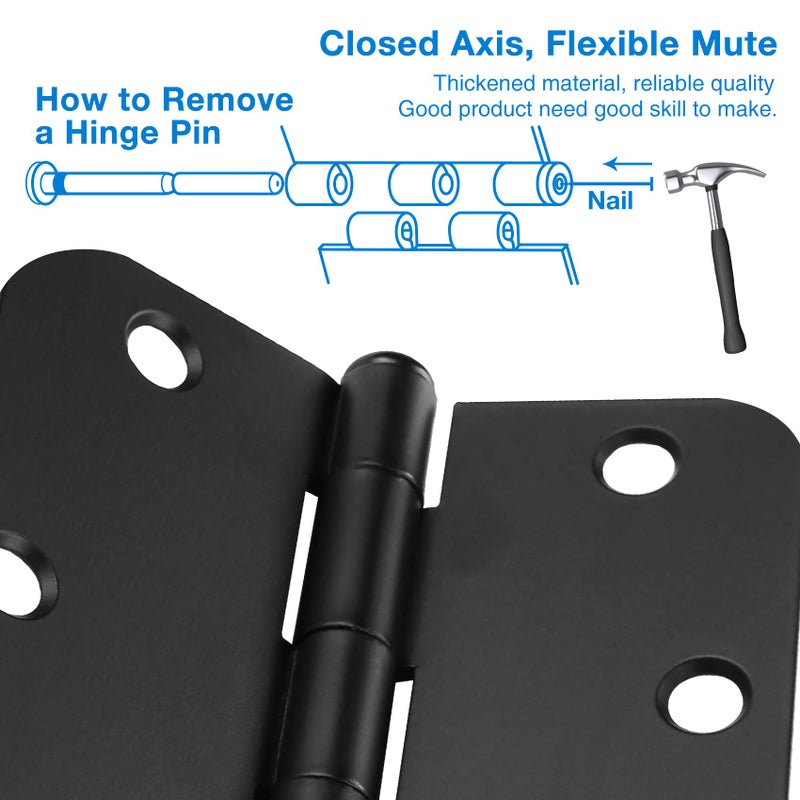JIW 18 Pack Black Door Hinges Matte Black 4 Inch Exterior/Interior/Front Door Hinge 4 Inch Black 5/8""Radius Coner Residential Door Hardware Non-Removable Indoor Door Hinges 4""x4""Heavy Duty 8 Holes - Image 4